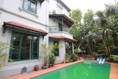 Charming house for rent in Tay Ho with garden yard and swimming pool, available now